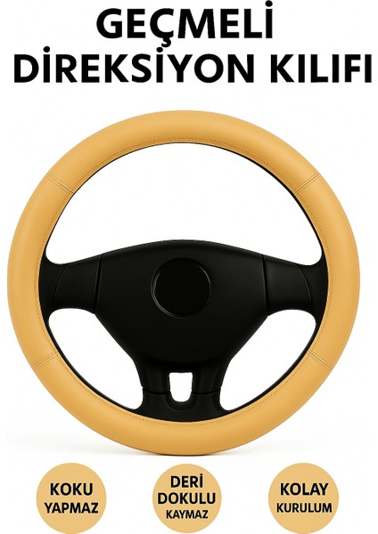 Opel Corsa 2015-2023 Geçmeli Direksiyon Kılıfı Delikli Bej Deri modelleri