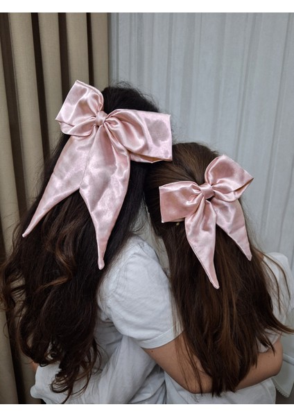 Kadın 3’lü Fiyonk Saç Tokası Seti + Scrunchie Hediyeli - Pudra Düşü fiyatları