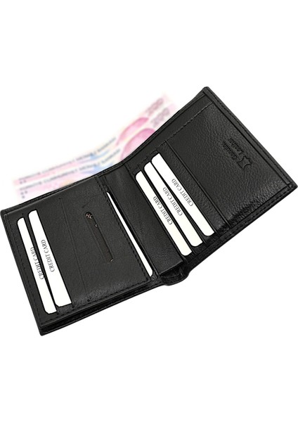 Hakiki Deri Çıkartılabilir Kartlıklı Kağıt Para ve Bol Kart Bölmeli Erkek Cüzdanı - Siyah fırsatları
