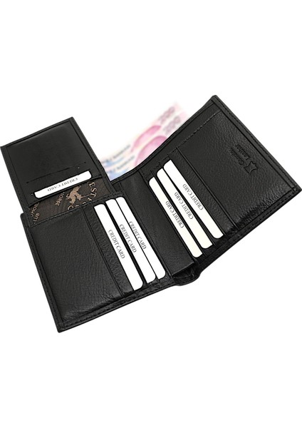 Hakiki Deri Çıkartılabilir Kartlıklı Kağıt Para ve Bol Kart Bölmeli Erkek Cüzdanı - Siyah indirimleri