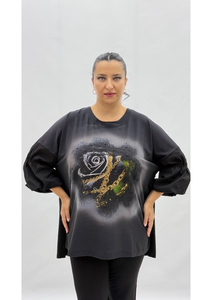 Büyük Beden Viskon Taşlı Inci Detaylı Karpuz Kol Oversize Kadın Bluz fiyatları