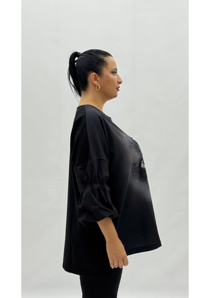 Büyük Beden Viskon Taşlı Inci Detaylı Karpuz Kol Oversize Kadın Bluz indirimleri