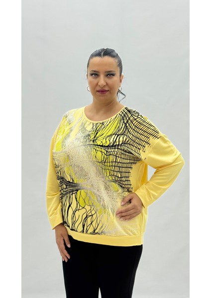 Büyük Beden Viskon Taşlı Uzun Kol Oversize Kadın Bluz modelleri