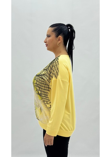 Büyük Beden Viskon Taşlı Uzun Kol Oversize Kadın Bluz fırsatları