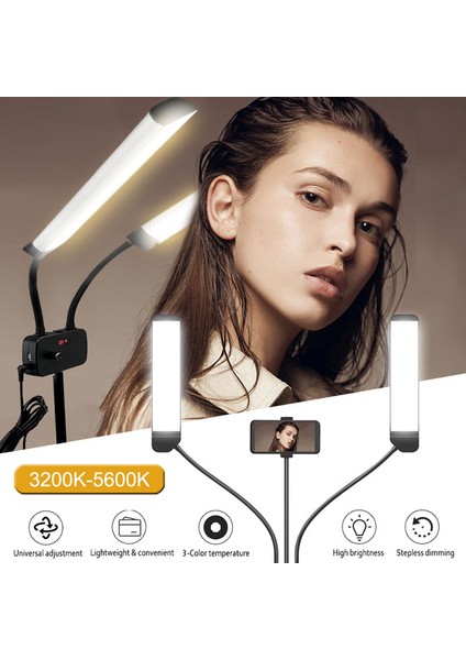 AL45X Esnek Çift Kol LED Işık Çift Renkli LED Video Işığı, Canlı Yayın Telefon Tutucu 3 Mod
