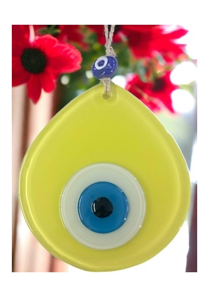 Mavi Nazar Boncuklu Sarı Renk Nazar Boncuklu Damla Desen El Yapımı Duvar Süsü