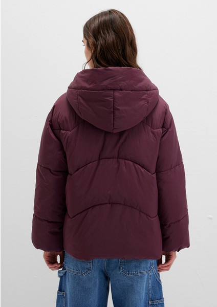 Su Itici Kapüşonlu Bordo Şişme Mont 1110199-70434