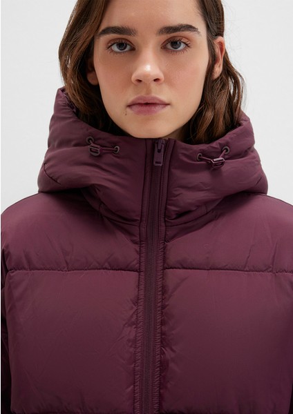 Su Itici Kapüşonlu Bordo Şişme Mont 1110199-70434