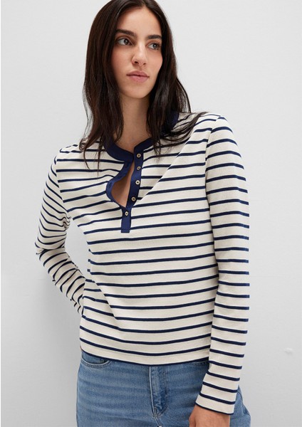 Düğme Detaylı Çizgili Tişört 1613394-86625