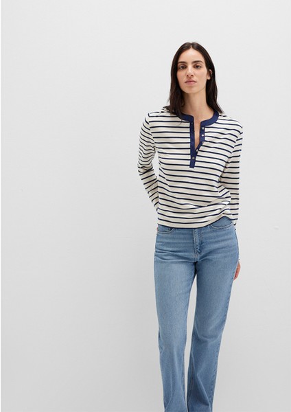 Düğme Detaylı Çizgili Tişört 1613394-86625 fiyatları