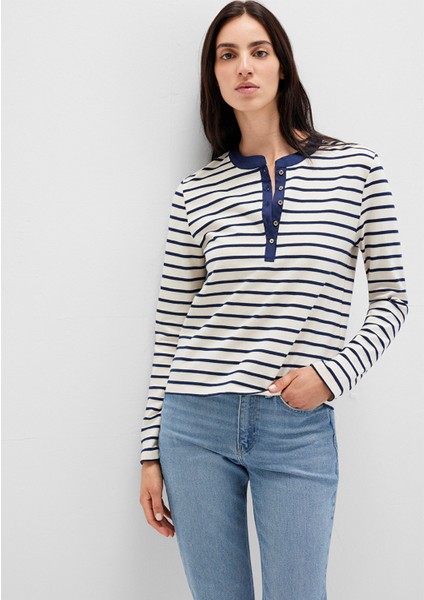 Düğme Detaylı Çizgili Tişört 1613394-86625 modelleri