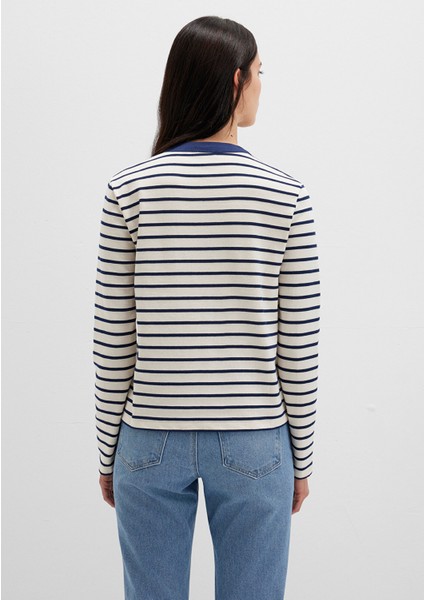 Düğme Detaylı Çizgili Tişört 1613394-86625 indirimleri