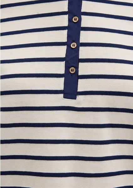 Düğme Detaylı Çizgili Tişört 1613394-86625