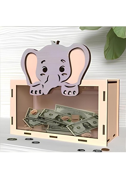 Hayvan Figürlü Önü Şeffaf Pleksili Ahşap Kumbara Tipbox fiyatları