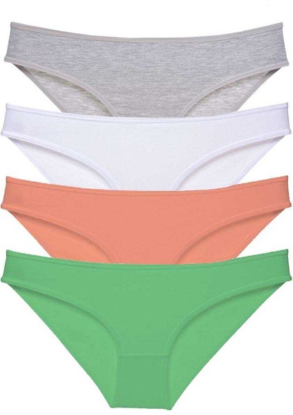 4 adet Süper Eko Set Likralı Kadın Slip Külot Gri Beyaz Pudra Yeşil