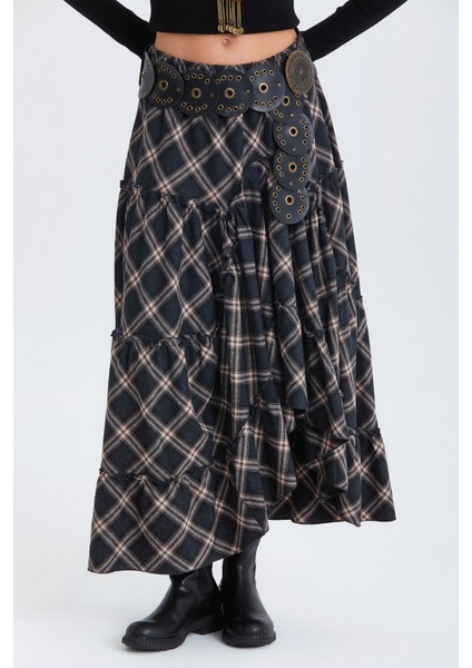 Hippi Tarz Desenli Maxi Etek Antrasit fiyatları