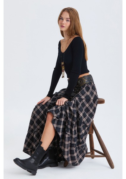 Hippi Tarz Desenli Maxi Etek Antrasit indirimleri