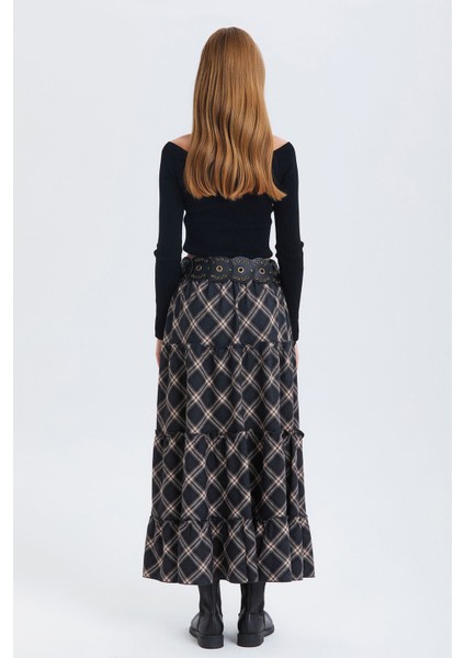 Hippi Tarz Desenli Maxi Etek Antrasit