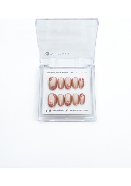 10'lu Pembe Kısa Oval TT1214 Tekrar Kullanılabilir El Yapımı Protez Takma Tırnak - Ten Rengi-Pembe-M fırsatları