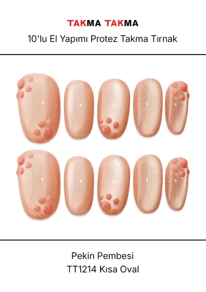 10'lu Pembe Kısa Oval TT1214 Tekrar Kullanılabilir El Yapımı Protez Takma Tırnak - Ten Rengi-Pembe-M indirimleri