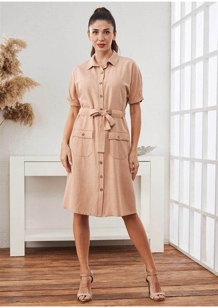 Kadın Keten Elbise - 45569