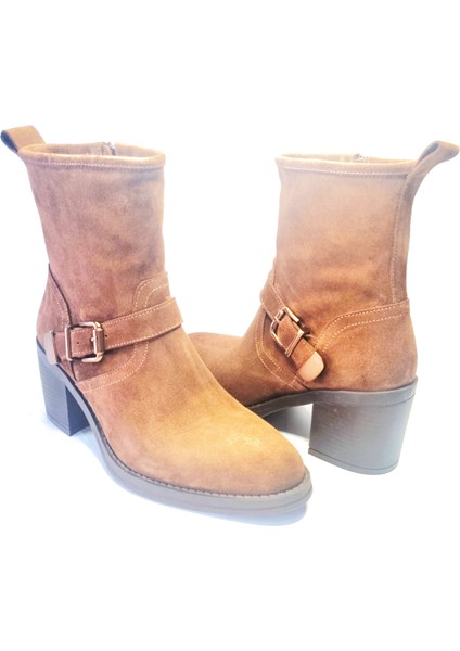 Kadın Hakiki Deri 7.5 cm Topuklu El Yapımı Tokalı Günlük Şık Bot