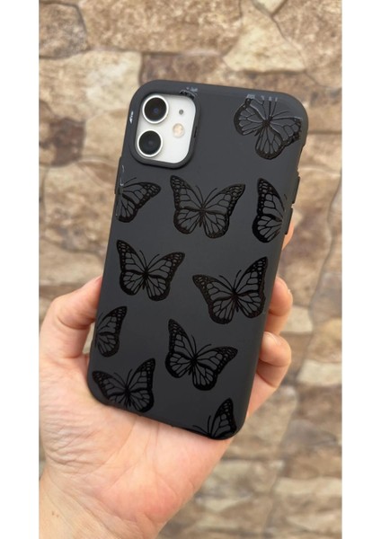 Iphone 11 Uyumlu Siyah Kelebek Desenli Silikon Darbe Emici Klasik Korumalı Rubber Kılıf 277 modelleri