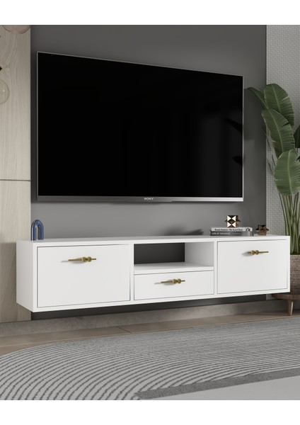 1326DROPDD-32 Duvara Montaj Tv Sehpası Beyaz-Altın