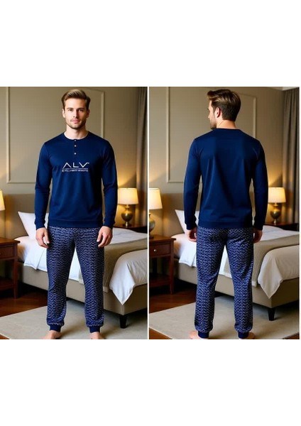 Erkek Pamuklu Lacivert Renk Pijama Takımı AL001