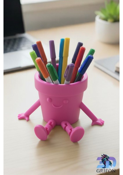 Eğlenceli Ofis ve Çalışma Masası Dekorasyonu | 3D Baskı Pla Şirin Mavi Kalemlik ve Organizer