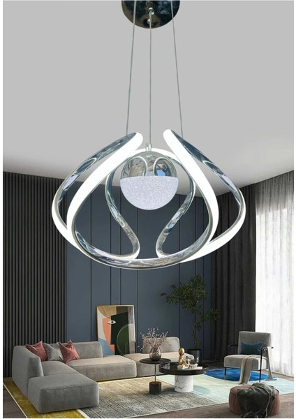 Modern Taşlı Toplu Krom Ledli Avize