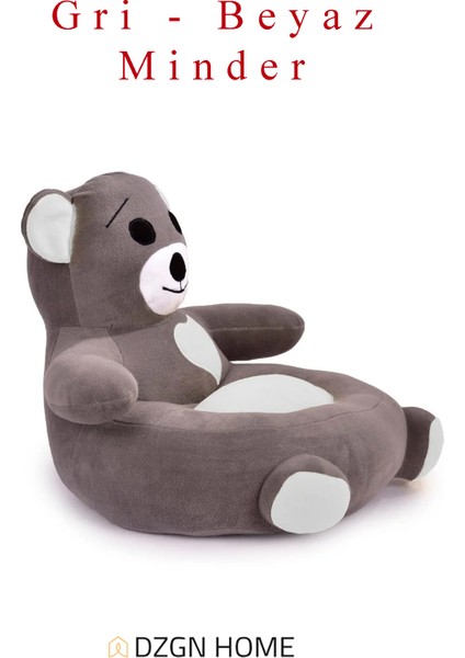 Portatif Taşınabilir Pelüş Ayıcık Koltuk- Çocuk Koltuğu - Gri Beyaz