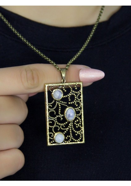 Doğal Taş Aytaşı 3'lü Doğal Taşlı Antik Kadın Kolye EUK45AY