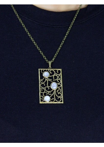 Doğal Taş Aytaşı 3'lü Doğal Taşlı Antik Kadın Kolye EUK45AY modelleri