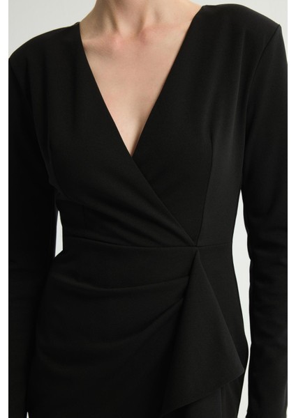 V Yaka Kruvaze Elbise Siyah 124L9754000 fiyatları