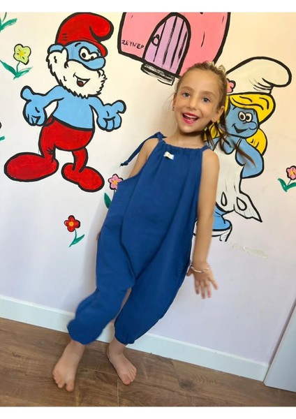 %100 Organik Çift Kat Müslin Kız Çocuk Şalvar Tulum