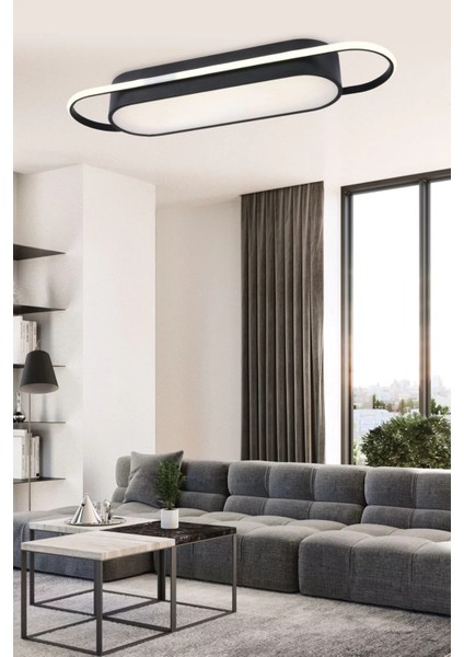 Modern LED Avize Plafonyer Üç Renkli Siyah