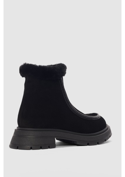 Corine Hakiki Deri Kürk Detaylı Yandan Fermuarlı Kadın Bot- Siyah Süet fiyatları