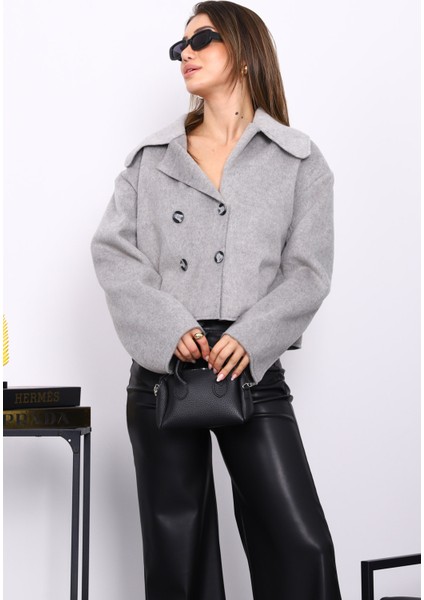 Gri Kısa Düğmeli Kaşe Ceket modelleri