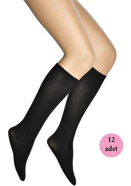 12 Adet Mikro 40 Dizaltı Kadın Çorap Siyah 500 modelleri