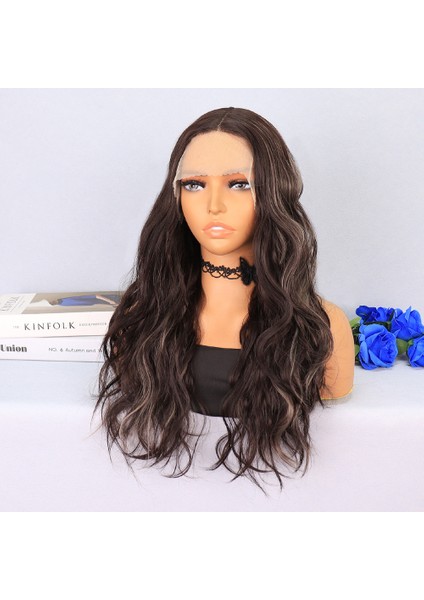 Koyu Kumral Platin Işıltılı Hafif Dalgalı Tül Peruk modelleri