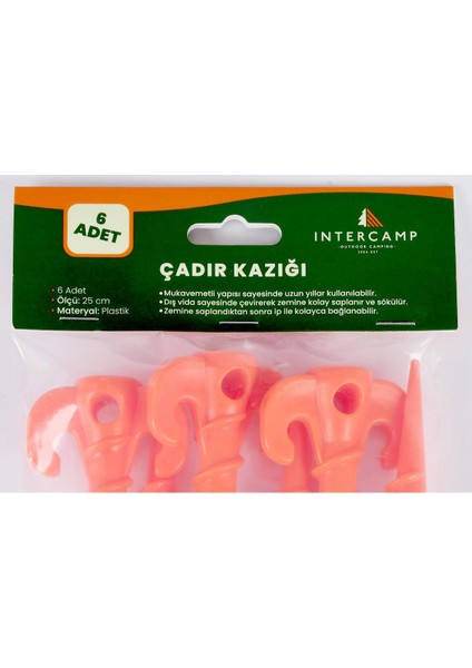 6' Li 24 cm Çadır Kazığı, Çakma Kazığı, Çadır Sabitleme Kazığı, Kancalı Kazık, Plastik indirimleri