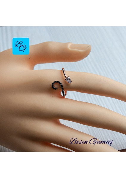 Rose Oniks Taşlı Kıvrımlı Ortası Açık Damla Yüzük fiyatları