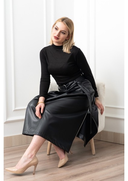 Double Zip Kuşaklı Deri Etek 6821 fırsatları