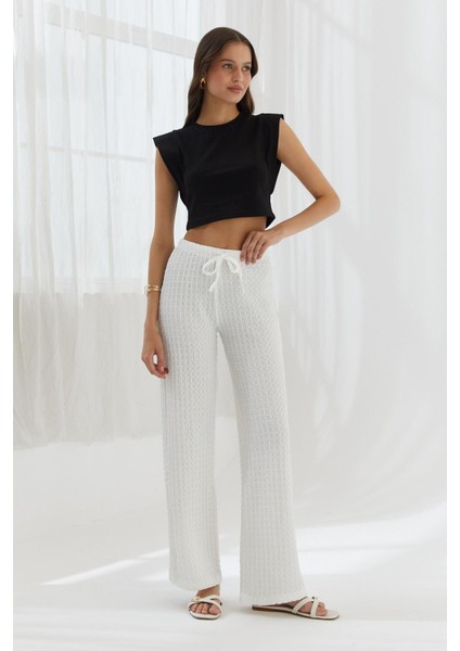 Beli Lastikli Gofre Pantolon Ekru