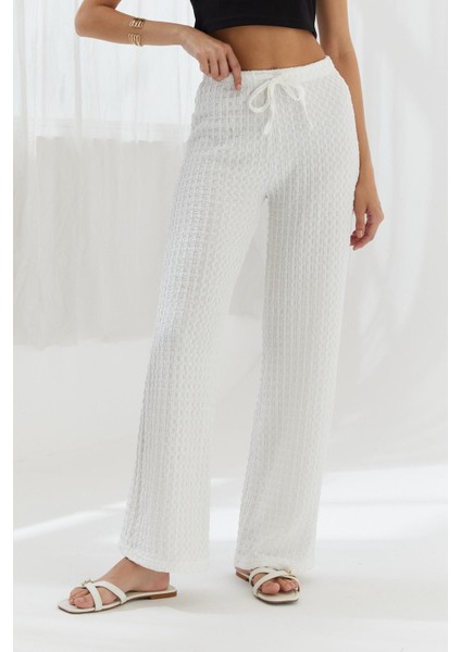 Beli Lastikli Gofre Pantolon Ekru modelleri