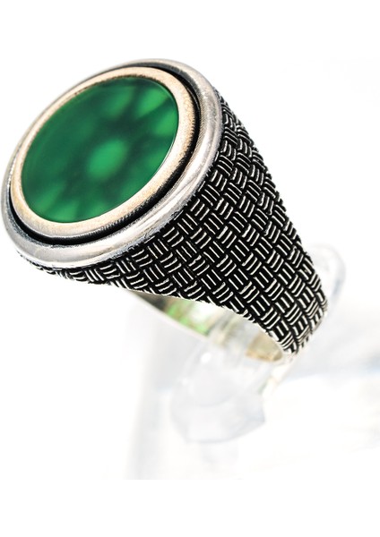 Yeşil Taşlı 925 Ayar Gümüş Erkek Yüzük – Klasik ve Gösterişli Tasarım fırsatları