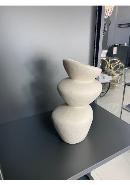 Bohem Tarz Seramik Taş Görünümlü Dekoratif Vazo | Ahşap ve Krem Renk Seçenekli fırsatları