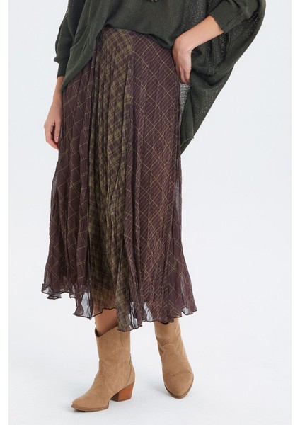 Bohem Midi Desenli Şifon Etek Haki fiyatları