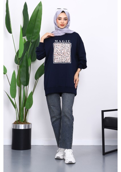 Lacivert Bisiklet Yaka Baskılı Sweat fiyatları